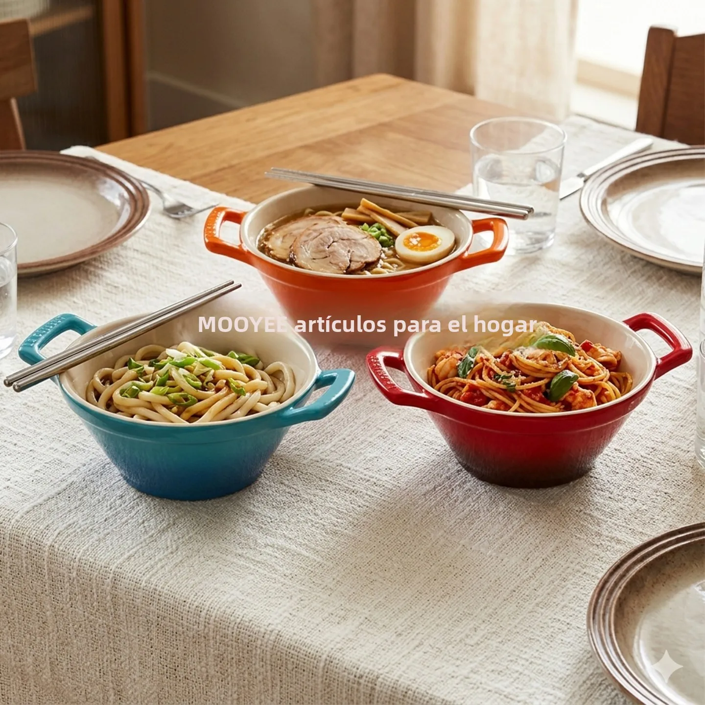 Tazón de Cerámica Le Creuset de Color Frío, Tazón para Sopa con Doble Asa, Tazón para Comida en Casa, Tazón para Vajilla de H...