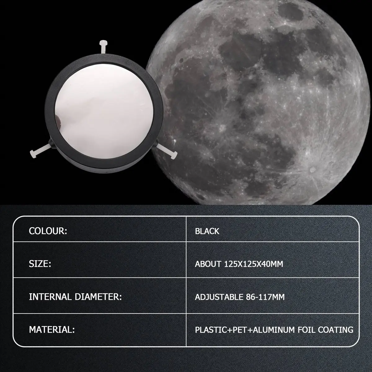 ABYB Adjustable Solar Film Objective Lens Cover Filter 86-117mm Frame and Sun Solar Film Astronomical Telescope Accesspries