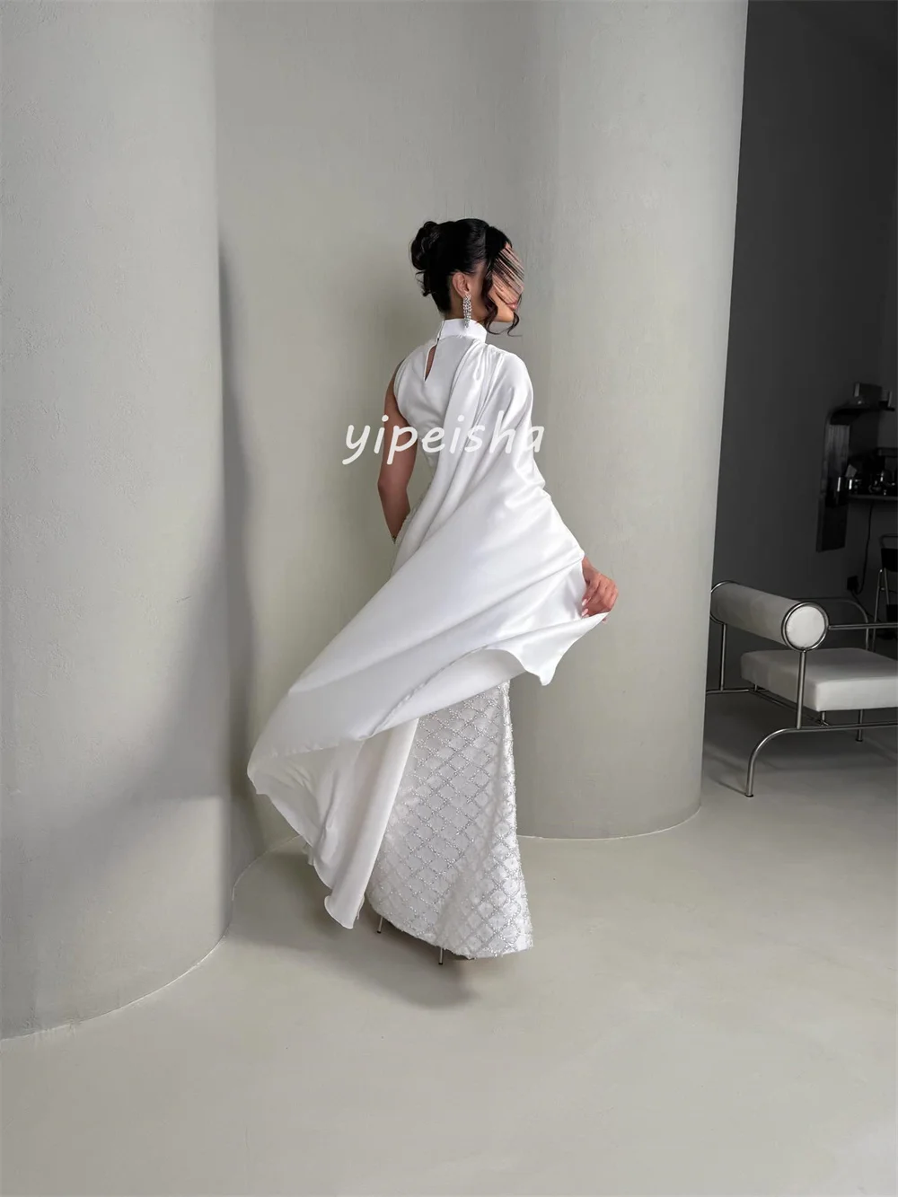 カスタマイズされた高品質のクラシックスパンコールプリーツマーメイドハイカラーロングドレスオーダーメイドオケージョンドレスモダンスタイル絶妙な