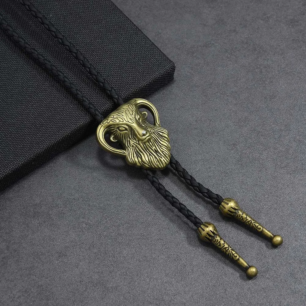 Retro Vintage Lion Bolo Tie for Men Leather Braided Cord Western Cowboy Necktie Shirt Collar Fashion Jewelry Gifts