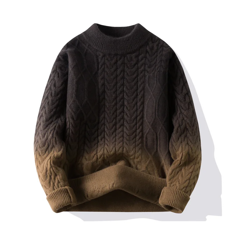 

Мужской вязаный свитер-футболка с круглым вырезом, утепленный, зимний, базовый слой, теплый шерстяной, повседневный, с длинным рукавом, для молодежи