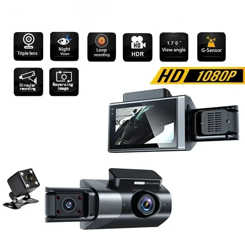 3 Inch Three Way Channel Car DVR Dash Cam with WiF Black Box Gravity Sensing Dvr Dashcam Rotation  Video Reversing Image Loop