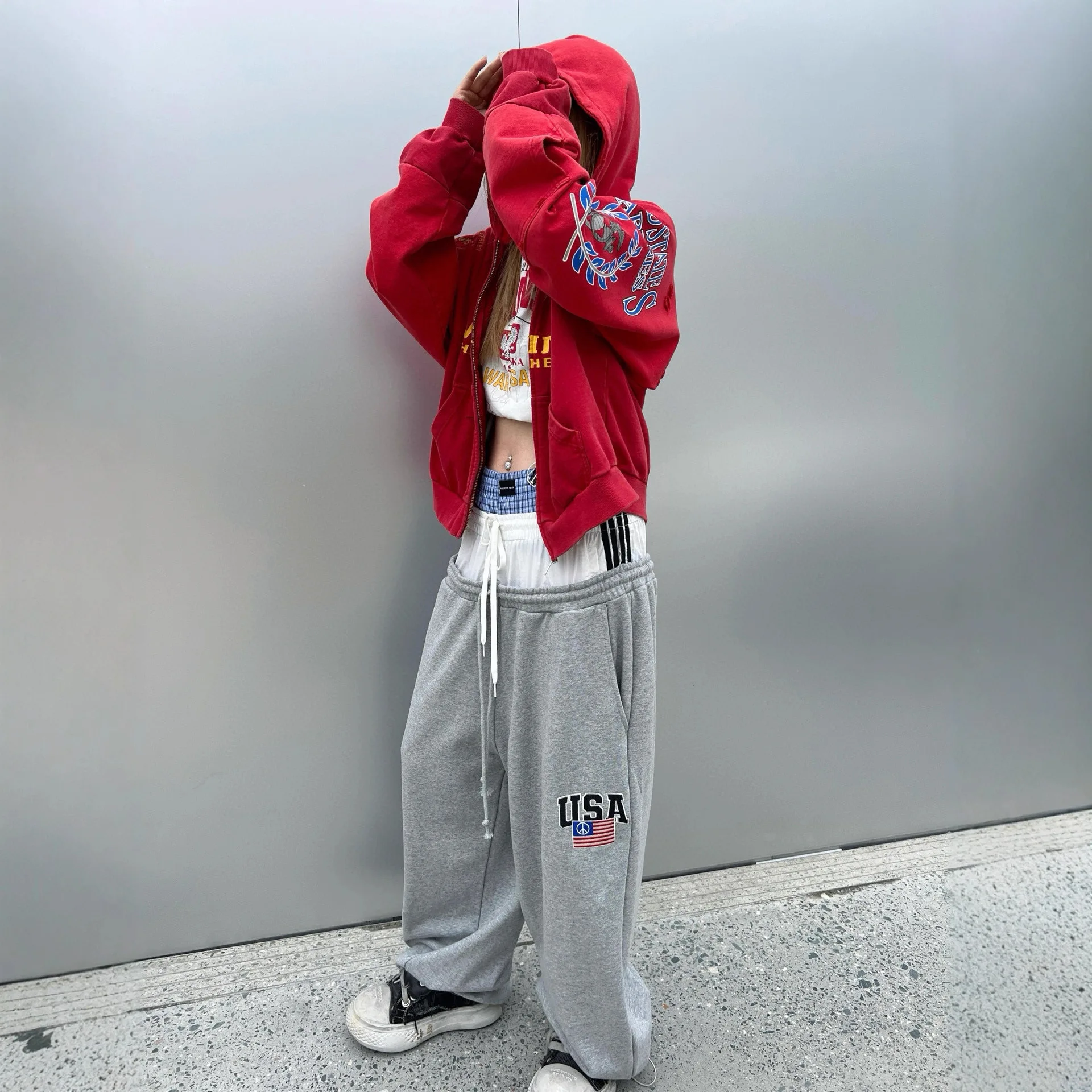 أحدث مشروع GRAILZ المخصص الإبداعي G/R متداخل برباط مطرز علم مرقع بنطال رياضي واسع الساق