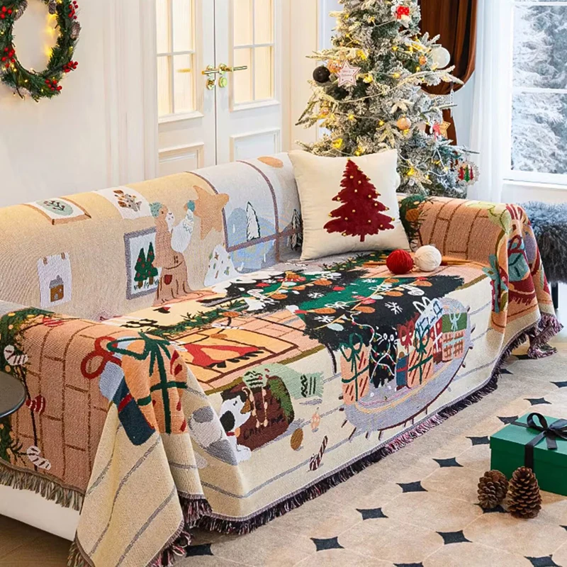 

Merry Christmas Throw Blankets Woven Reversible Cotton Boho Tapestry Hippie Room Decor Christmas Sofa Towel Blanket Bed Spread