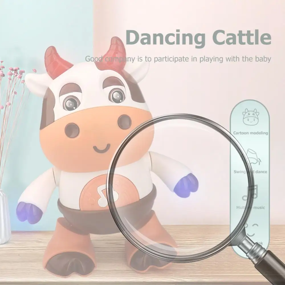 Juguete Educativo Eléctrico de Plástico con Música y Luz, Muñeco de Vaca Brillante, Juguete Interactivo Suave para Niños, Regalo de Cumpleaños