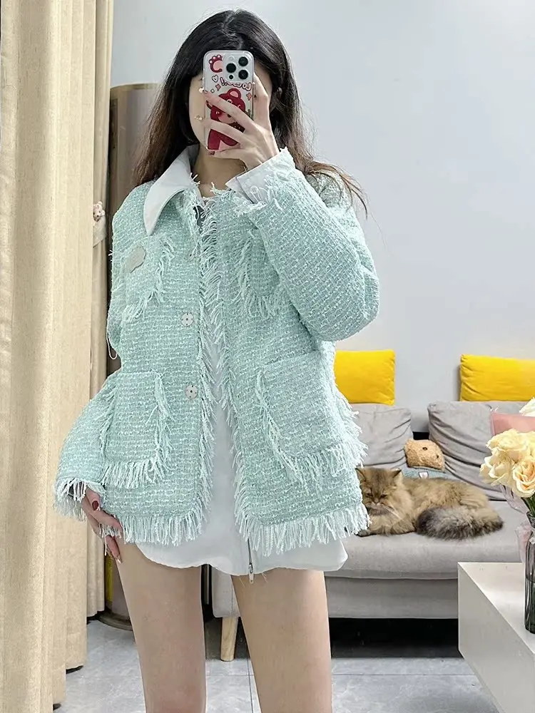 

Куртка KING BRAND с круглым вырезом, повседневная, свободного кроя, с бахромой и небольшими декоративными элементами, весенне-осенняя модная верхняя одежда