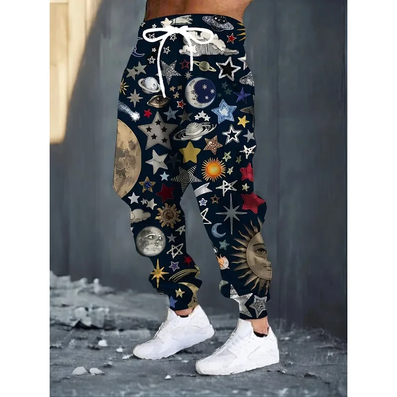 2026 Men 3D Space Galaxy Star Moon Print Sweatpants Drawstring Pocket Casual Comfortable Sports Trousers Home Pajama Pants