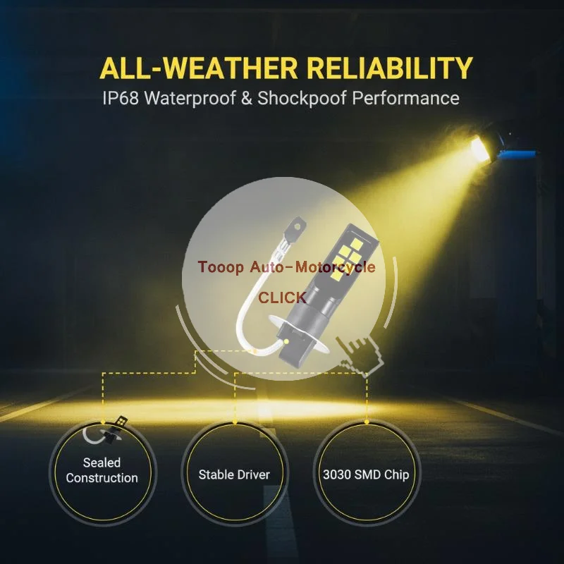 Car H3 LED Fog Light Upgrade 3030 Chip 12V Energy Saving Auto Front Fog Lamp Replace Halogen Bulb for Car Modification