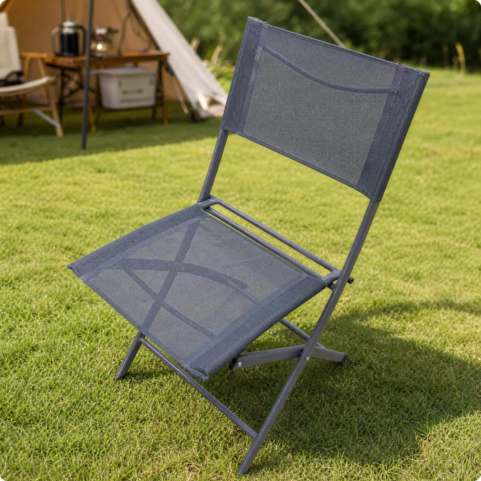 Folding Outdoor Armchair Foldable Outdoor Folding Chair with Armrests Sling Chair Supportive Breathable for Camping, Fishing