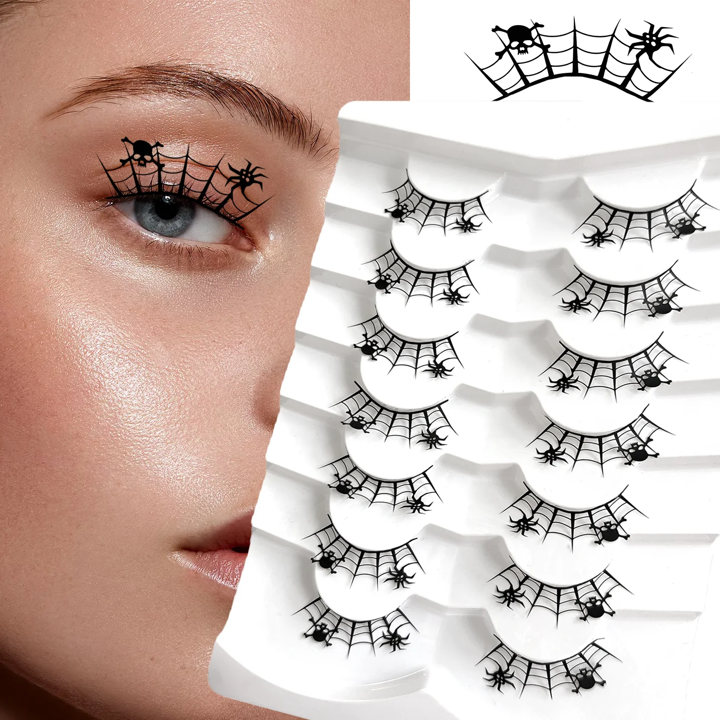 New Halloween eyelashes exaggerated party paper-cut eyelashes horror skull bat castle lashes Butterfly cosplay spider web lashes