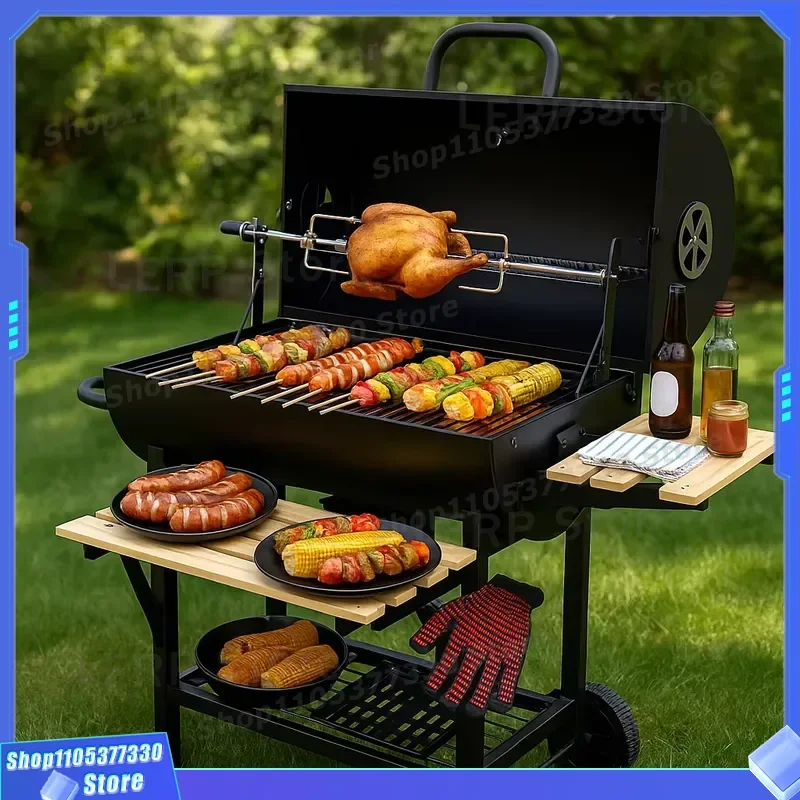 Portable Charcoal Grill Steel Outdoor BBQ Trolley Modern Commercial Premium Luxury Heavy Duty Grilling Station for Garden