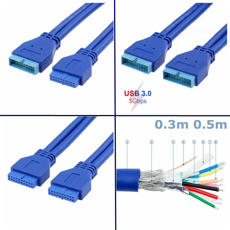 Высокоскоростная материнская плата 5 Гбит/с, 20-контактный разъем USB 3,0, 20-контактный расширяющий адаптер, двойной USB-разъем «Мама-папа»