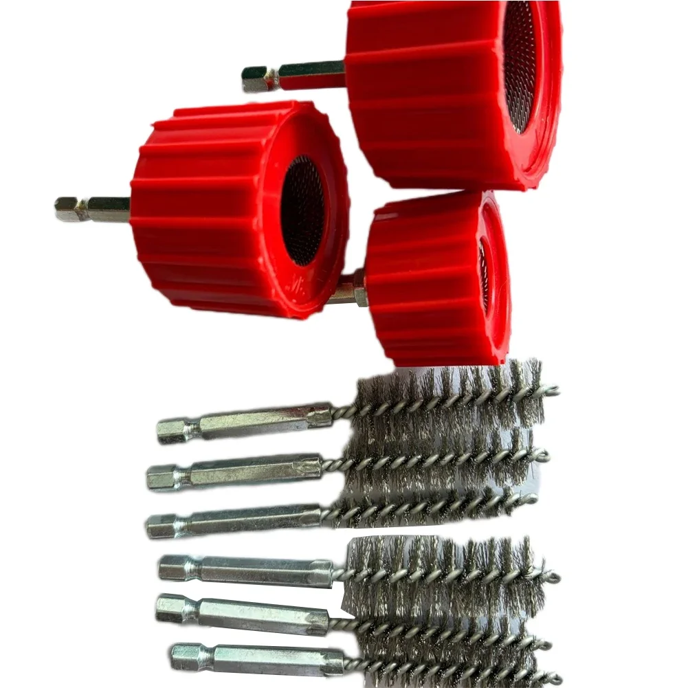 3/9pcs 3/4" Copper Pipe Cleaner Set For Power Drill 1/4" Tube Cleaning Brushes Accessories Removing Rust Tools Power Tool Parts