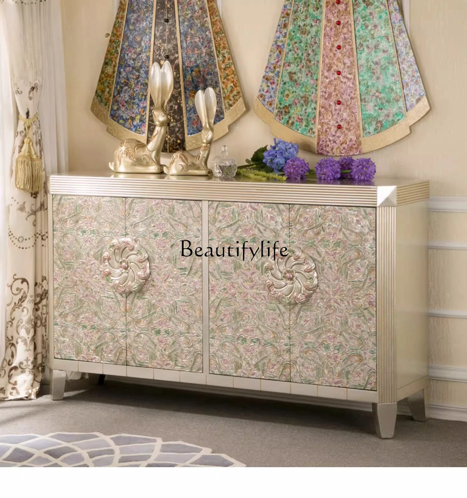 

Light luxury high-end shoe cabinet Neoclassical large-capacity foyer entrance shoe cabinet