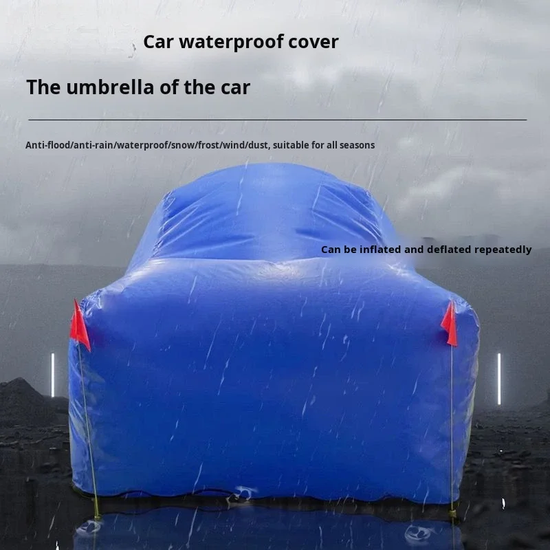 Fully Sealed Inflatable Blue Car Cover Rodent-Resistant Hail-Proof Dust-Proof Flood-Resistant Reinforced PVC UV Protection 99%