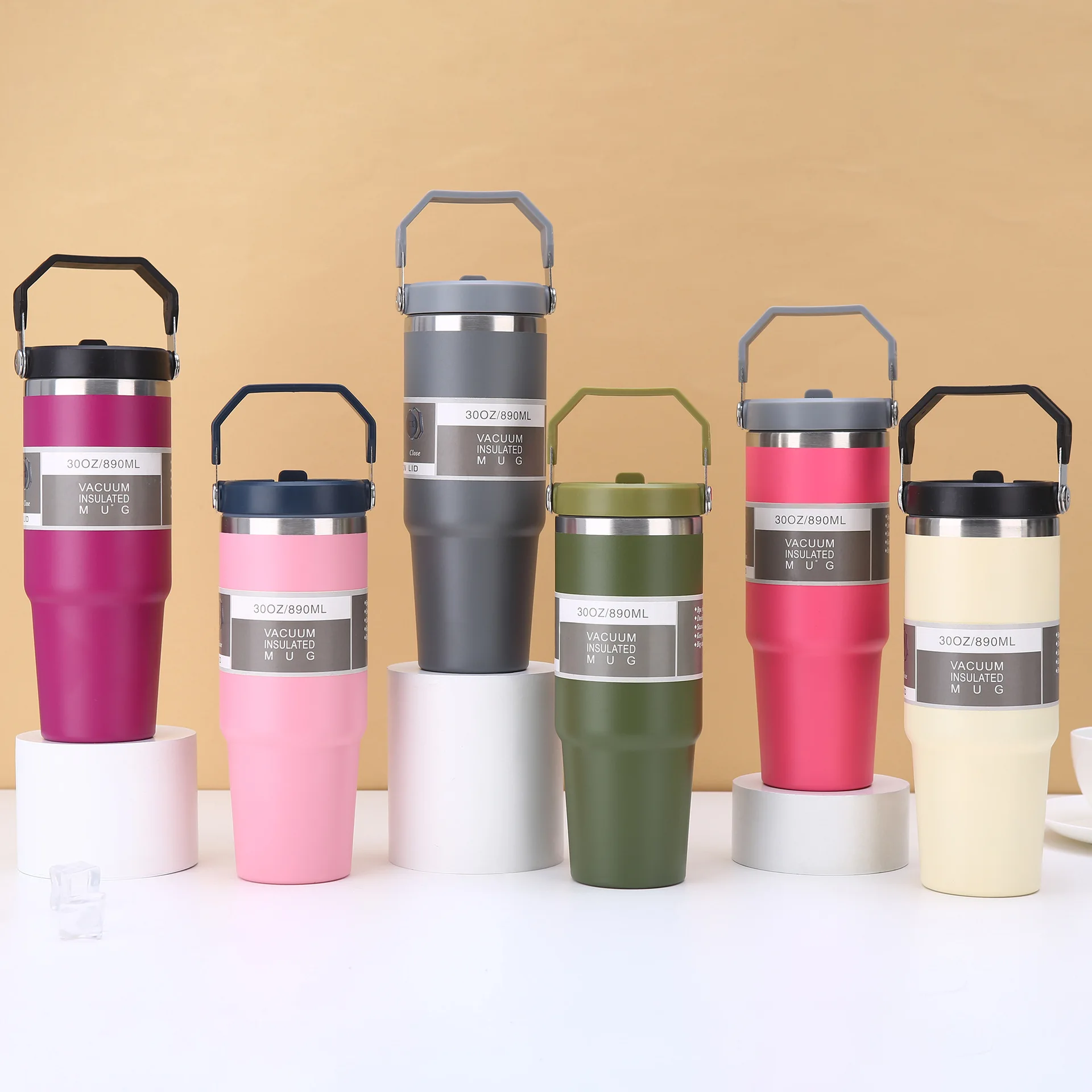 30Oz Cangkir Termos Pendingin Mobil Kapasitas Besar Termos Baja Tahan Karat Olahraga Luar Ruangan Portabel Cangkir Es Botol Air Luar Ruangan