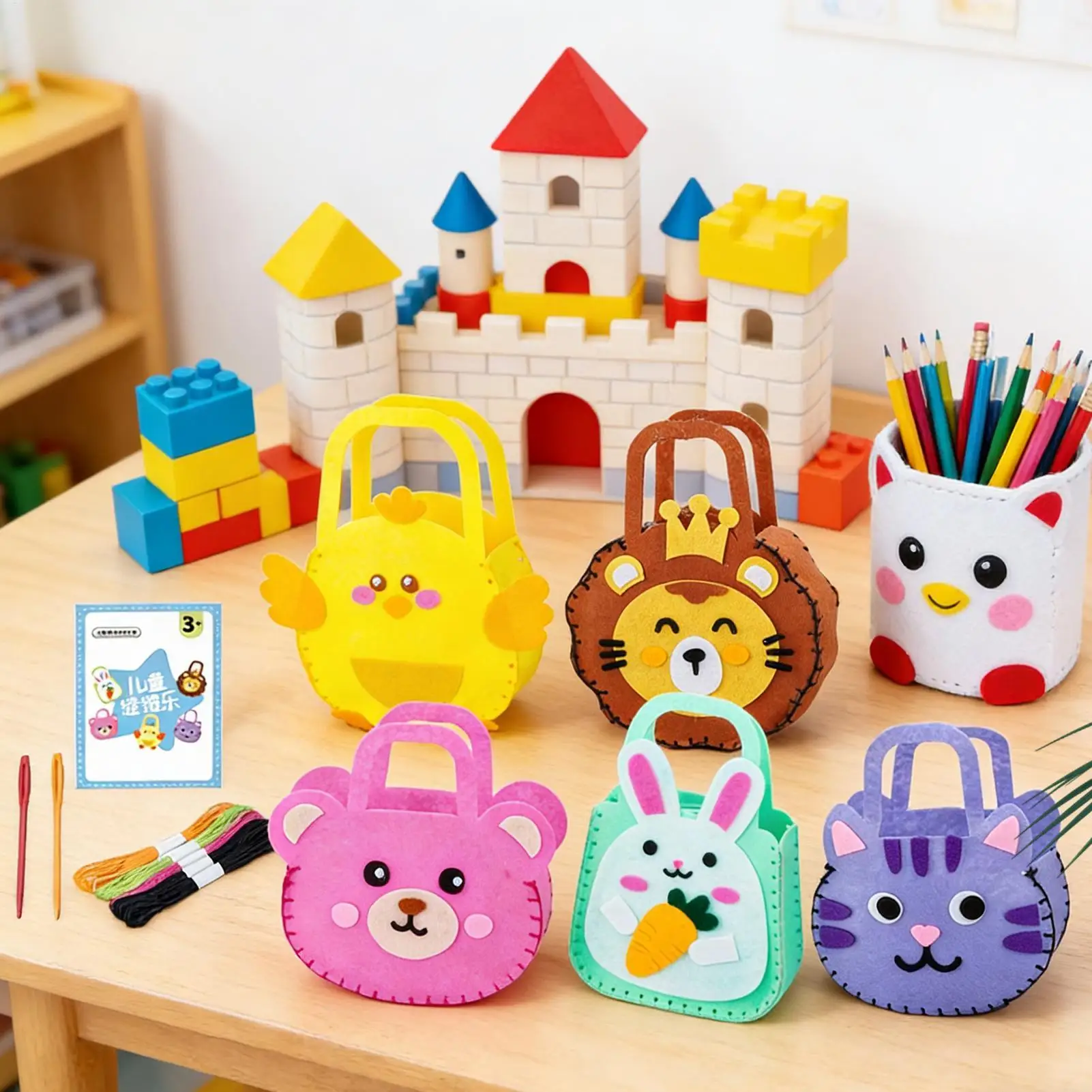 Kit de bolsa de costura diy para iniciantes, conjunto de artesanato, projeto educacional para crianças, amantes de artesanato, sala de aula