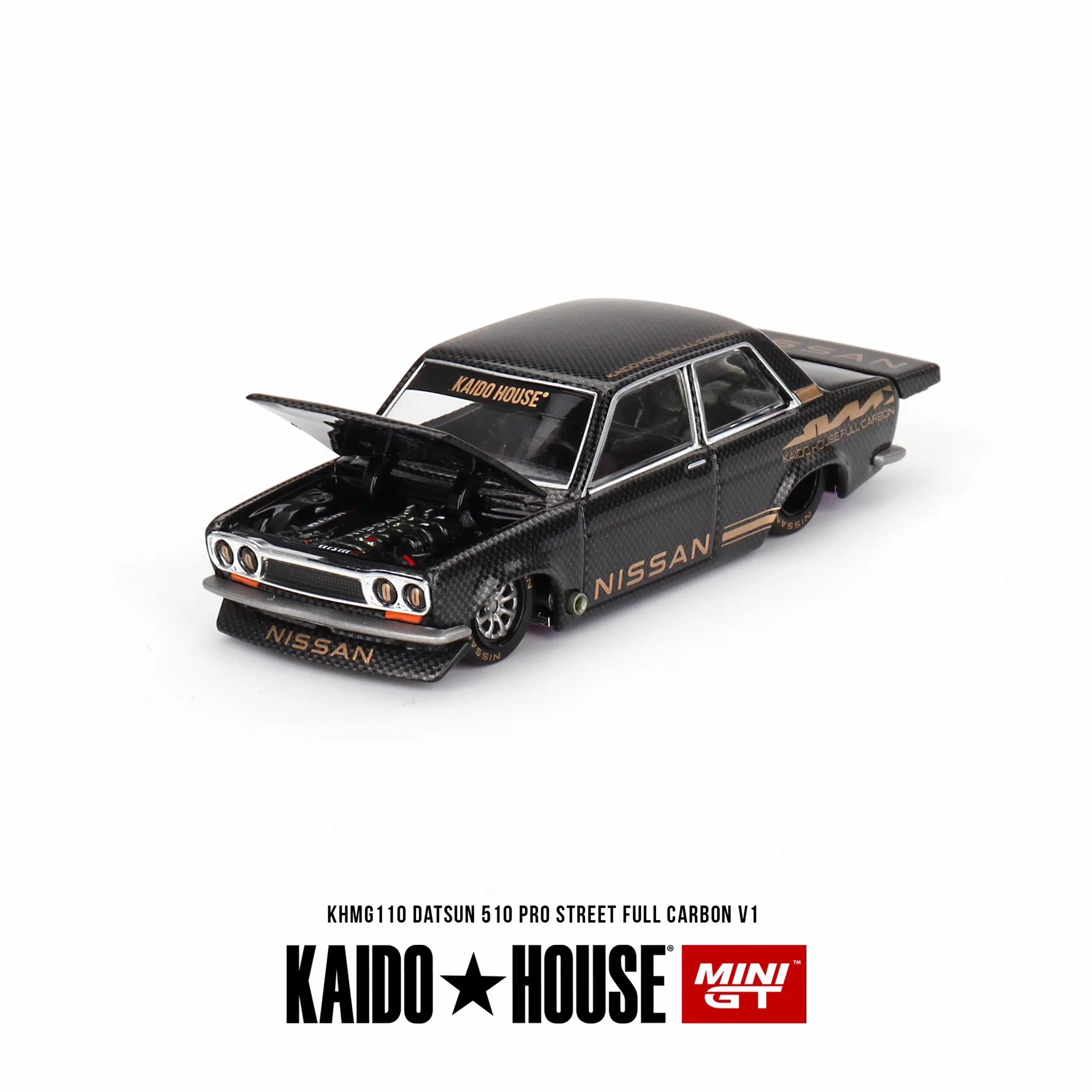 

Модель автомобиля TSM KAIDO HOUSE MINI GT 1/64 KHMG110 KHMG110 Datsun 510 Pro, уличная, полностью карбоновая, V1, лак, Чейз, литой под давлением