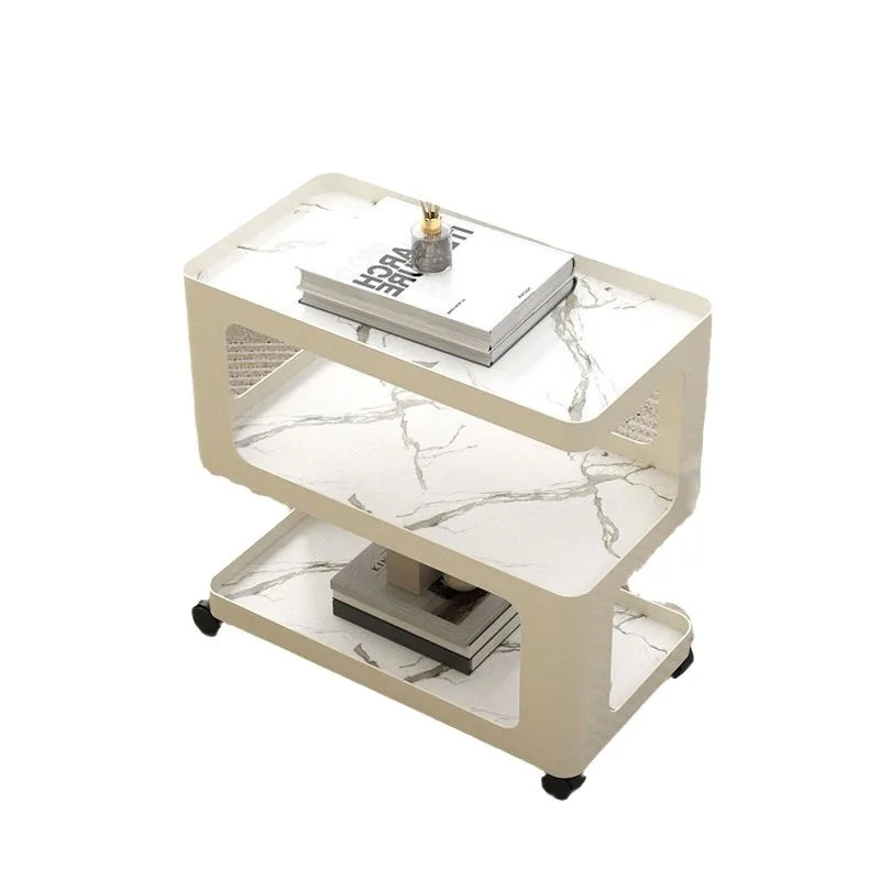 

movable coffee table living room, light luxury trolley, minimalist rock slab with wheels, shelf Internet celebrity