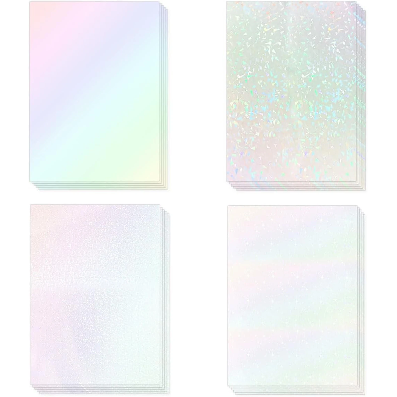 A4 20 Sheets -4 Styles Holographic Cold Laminating Film Clear Self-Adhesive Vinyl Sticker 8.3x11.7 In Waterproof Laminate Sheets