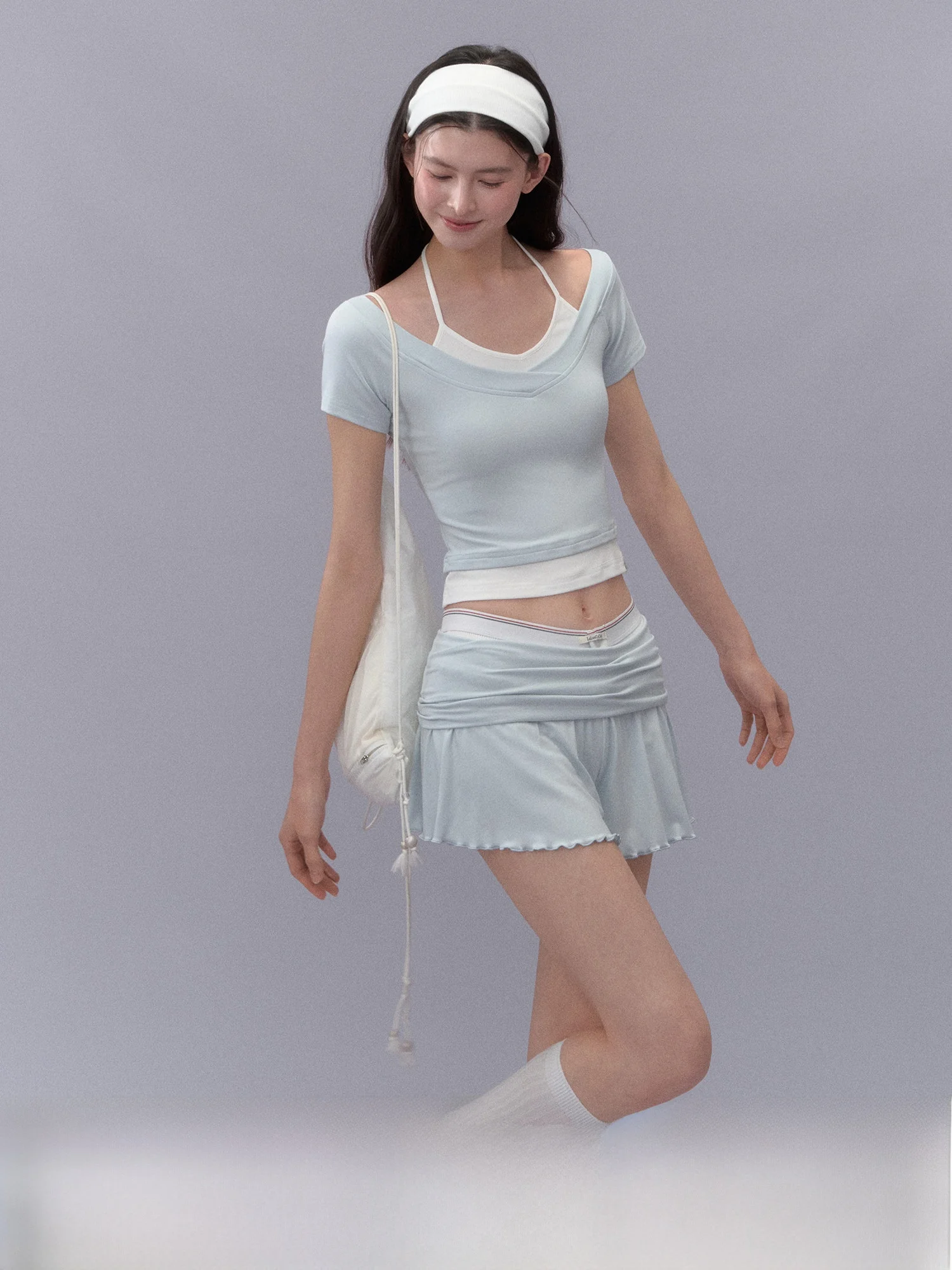 

LaluneDuCiel Sweet Sle Casual: женский летний модный комплект из двух предметов с открытыми плечами, топом и шортами с кружевной отделкой