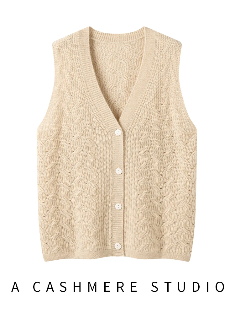 

Basic Vest Sweater 100% Cashmere Women's Waistcoat Spring Autumn V-Neck Sleeveless Cardigan Vest Warm Knit Pile Up Wear Clothing