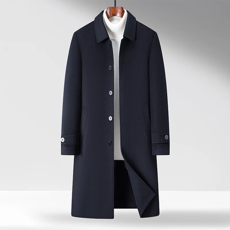 2026 New 100% Wool Outdoor Fashion Gentleman Business Casual Slimming Men's Detachable Down Inner Long Double-sided Wool Coat