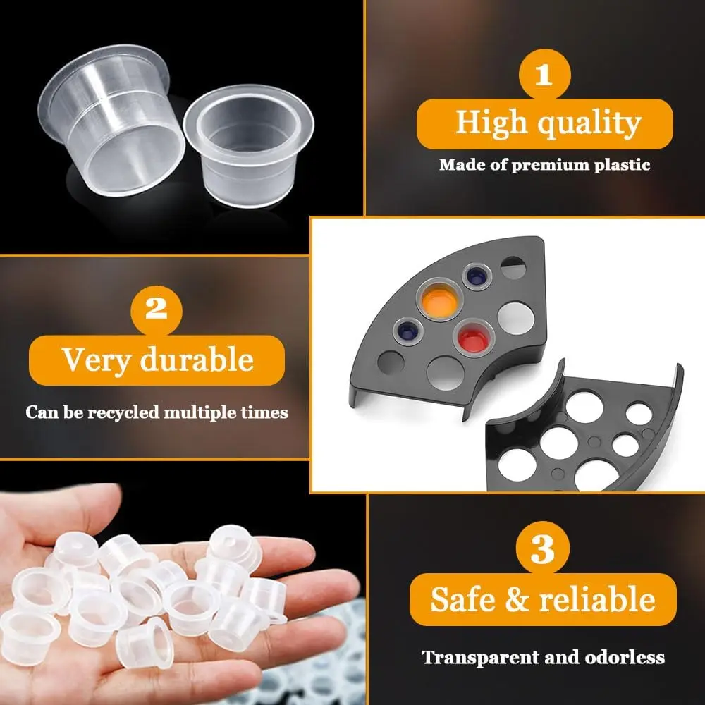 كوب حبر الوشم القابل للتصرف متعدد الأحجام من البلاستيك المتين لحاويات حبر الوشم الصباغ لملحقات الوشم للمكياج الدائم