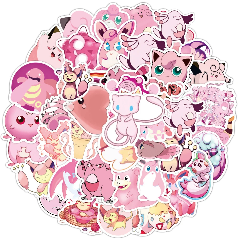 10/30/50pcs Pink Pokeomn Cute Cartoon Stickers Jigglypuff Chansey Graffiti Decals Sticker DIY Car Stationery Helmet Water Bottle