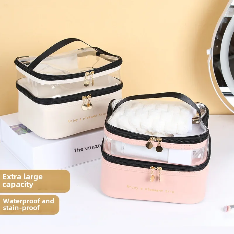 New Double-layer Cosmetic Bag Satchel Large Capacity Multi-functional Multi-layer Portable Travel Skin Care Product Toiletry ...