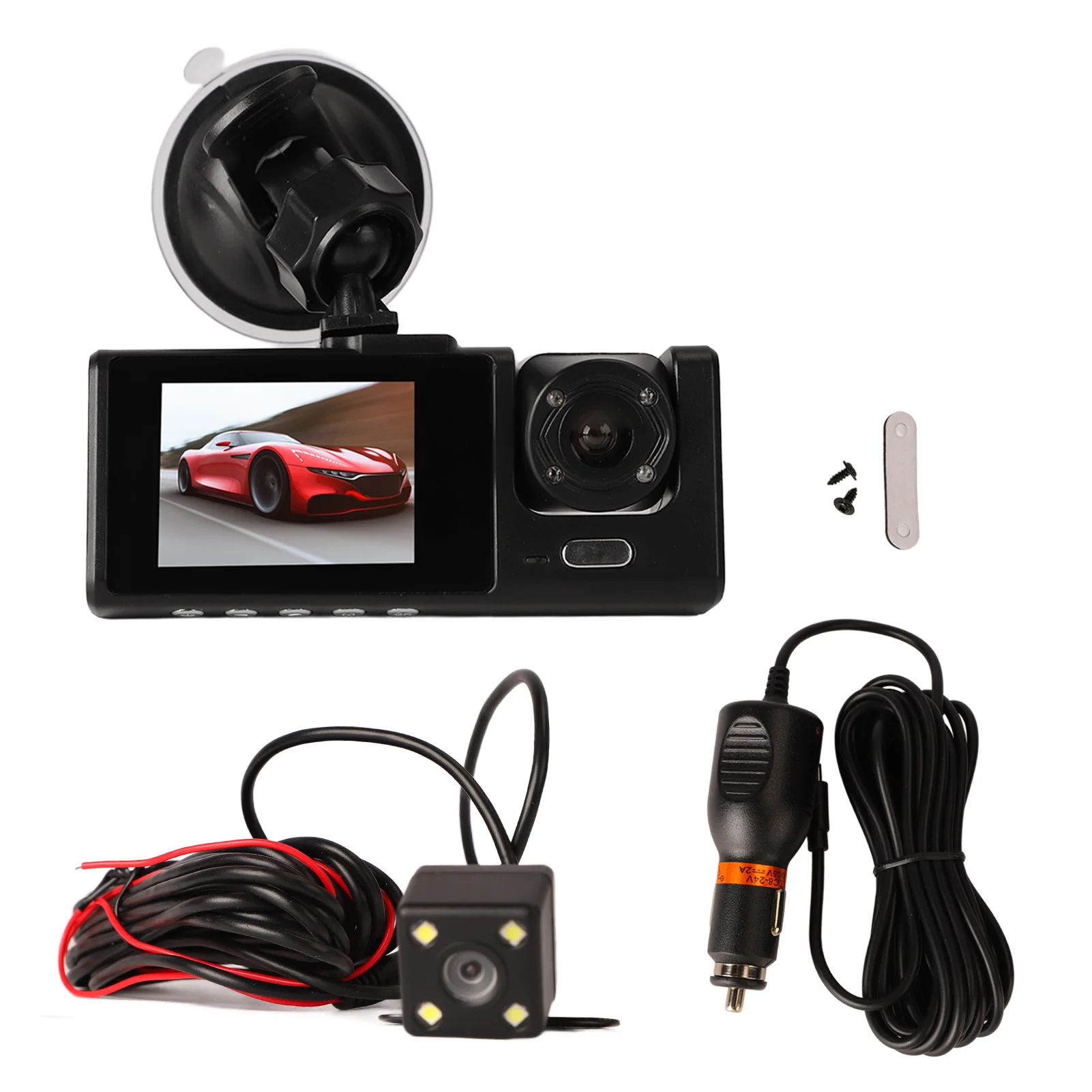 Auto-Armaturenbrett-Kamera, Dash-Kamera, 1080P, hochauflösendes Bild, großer Weitwinkel, drei Wege, dreifacher Auto-Fahrrekorder für Auto