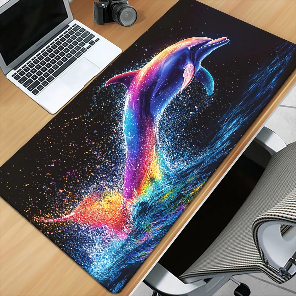 

1pc Rainbow Dolphin Gaming Mouse Pad, Large Rubber Desk Mat with Anti-Slip Base for PC, Laptop, Office - Waterproof, Durable Key