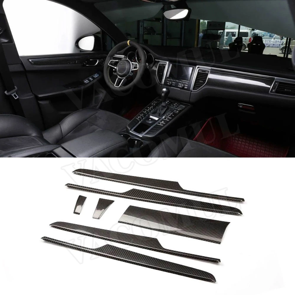 VACOMUL Dry Carbon Fiber Dashboard Panel Cover Center Console Garnish Door Handle Trim Stickers for Porsche Macan 2014-2019