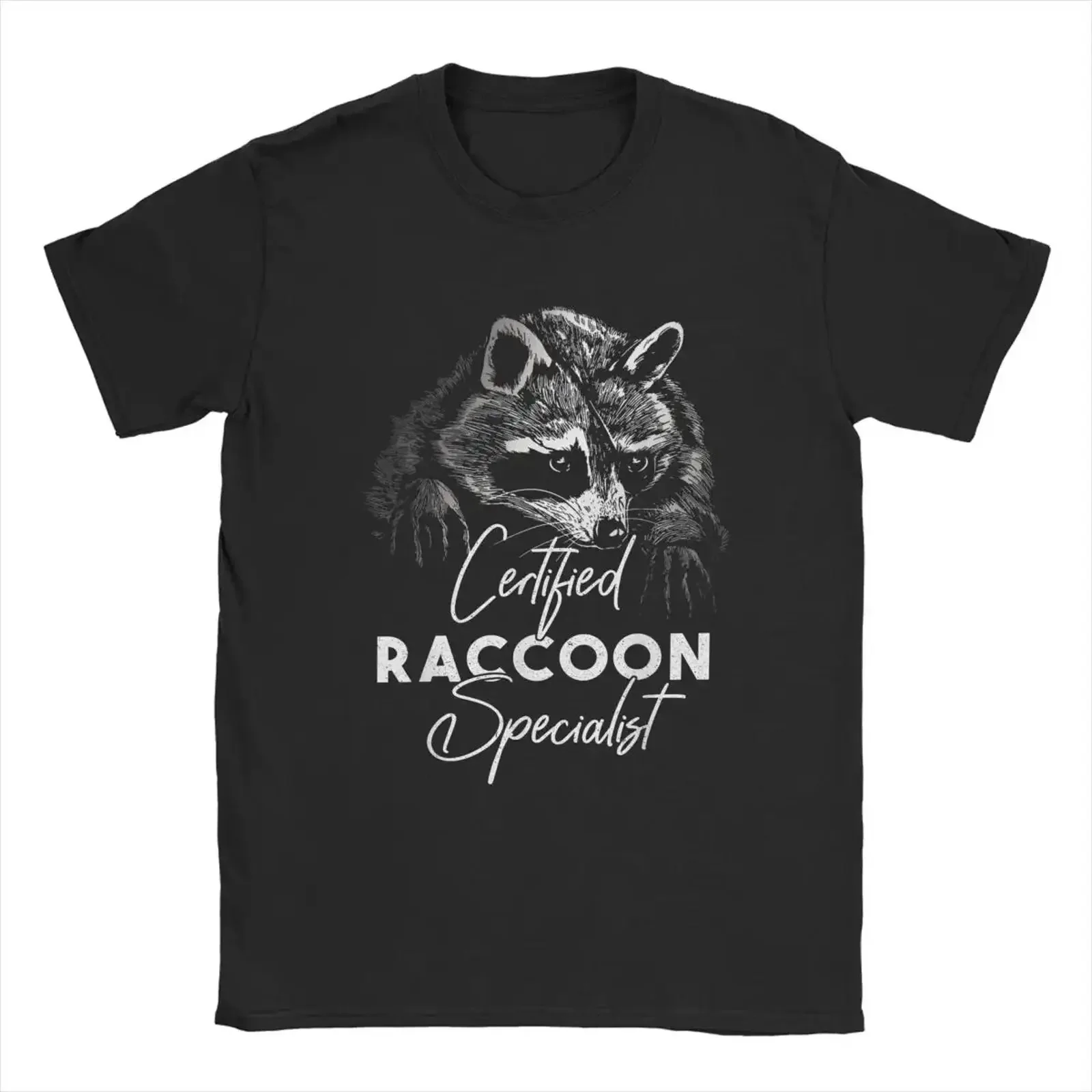Certified Raccoon Men's T Shirt Funny animal howling Casual Sho vintage Washed Unisex Top For Everyday Wear Versatile