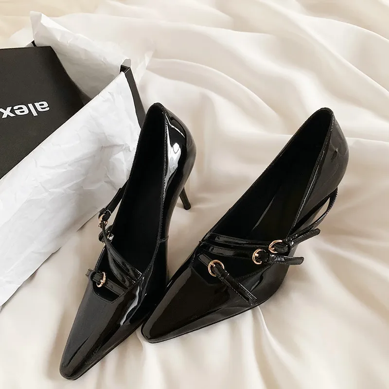 

MKKHOU Fashion Pumps New High Quality Genuine Leather Pointed Thin Strap Buckle High Heels Commuter Modern Women's Shoes