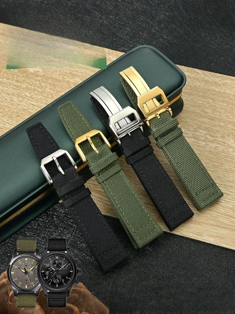 

For IWC Pilots Watch Strap Portofino Portuguese Steel Buckle Nylon Canvas Underskin Genuine Leather 20mm 21mm 22mm Watchbands