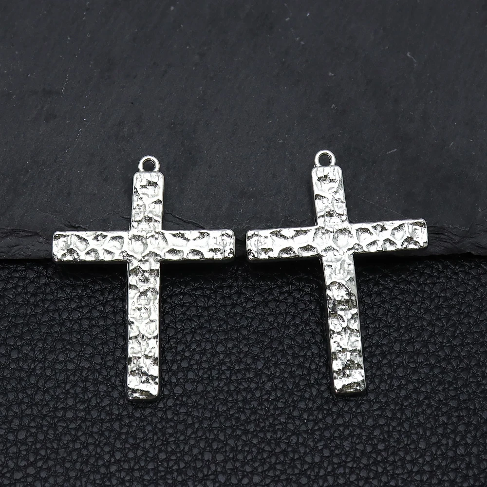2Pcs Hammered Finish Cross Charms | Silvery Tone Religious Jewelry Findings for Handmade Accessories
