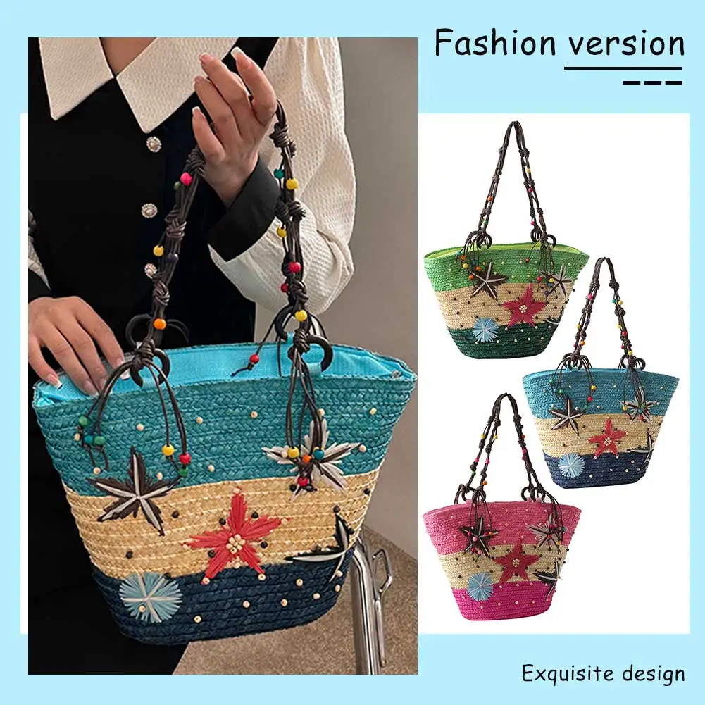 

Starfish Weaving Hand Bag Hand-embroidered Beaded Top-handle Bags Summer Fashion Casual Simple Elegant for Travel Vacation