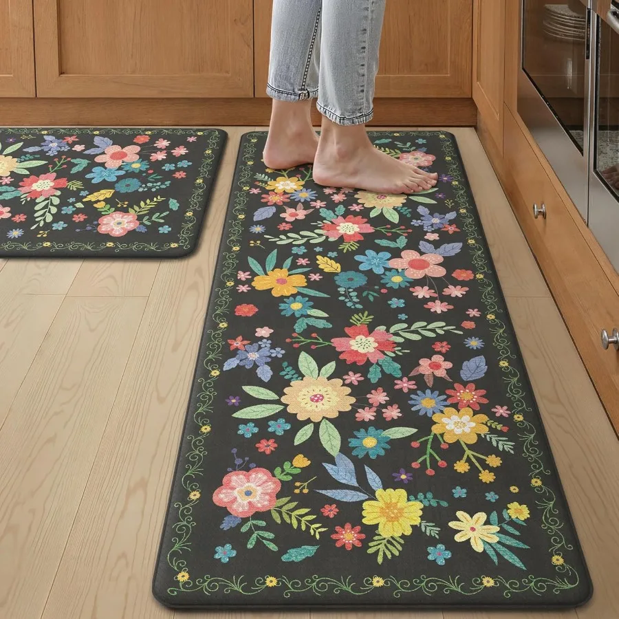 

Kitchen Mats for Floor 2PCS Cushioned Kitchen Rugs Non Slip Washable Farmhouse Anti Fatigue Mat Waterproof Comfort Standing Mat