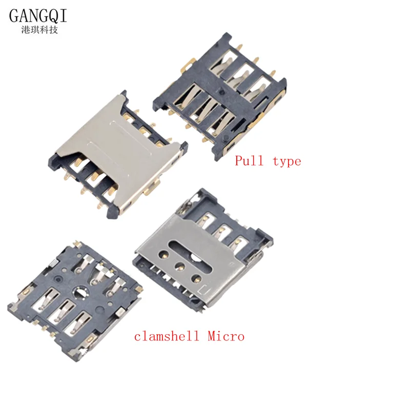 10PCS clamshell Micro SIM Card Holder SMT 6P Micro SIM Card Flip Holder Connector Micro Mobile Phone Card Slot Of Plug-in