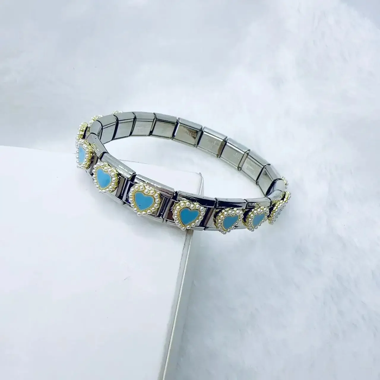 

Cute Blue Love Heart Cherry 9mm Module Italian Charm Stainless steel Retro Bracelet For Women Men New Trendy Vintage Bangle Gift