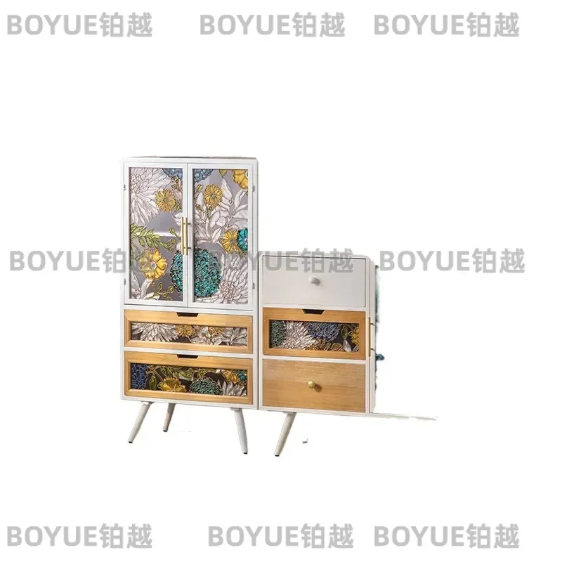 American Hand Painted Enamel Sideboard Dining Room Storage Cabinet with Dust Proof Glass Door Light Luxury Tea Room Display
