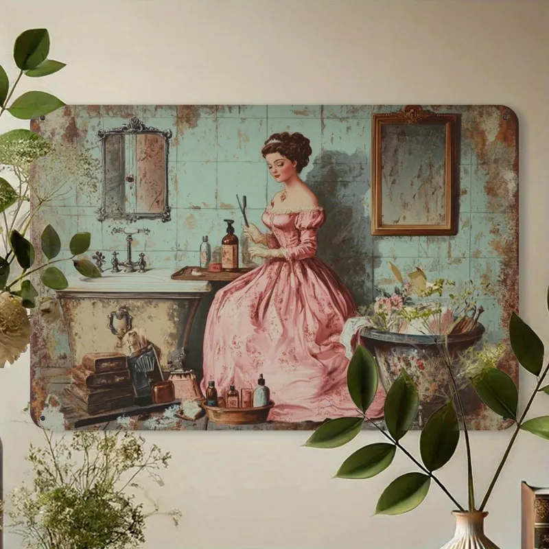 Vintage Style Metal Iron Signboard Elegant Ladies in Dresses Vintage Bathroom Wall Art Home Decor Cafe and Garage Decor