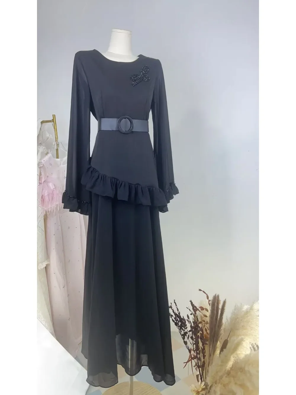 Eid Women Dress Muslim Autumn Ruffle Abaya Dubai Vestidos Largos Long Dresses Kaftan Arab Robe Party Caftan Jalabiya Ramadan