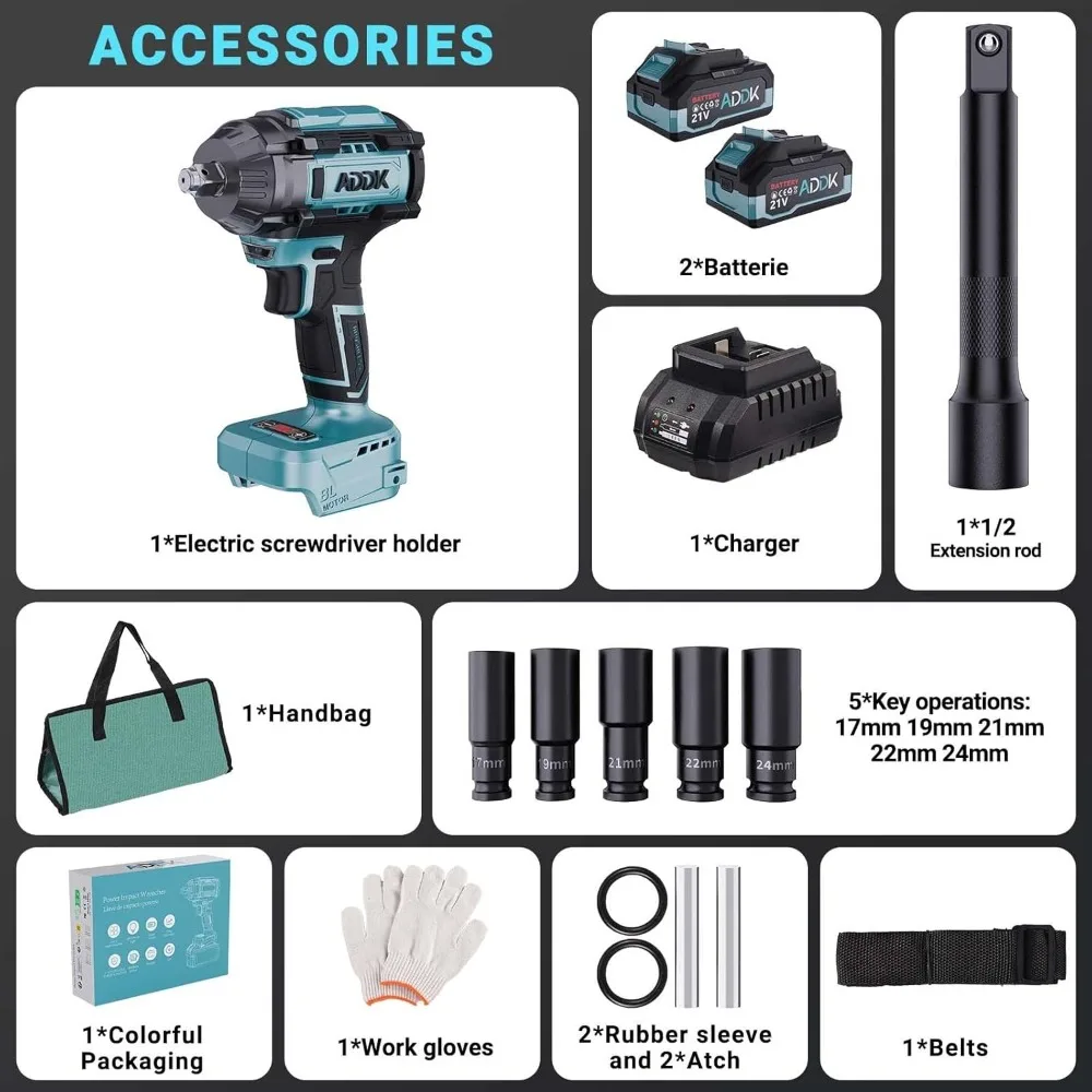 مجموعة مفاتيح ربط لاسلكية ذات عزم دوران عالي مع بطارية 4.0 أمبير في الساعة، مسدس كهربائي بدون فرش مقاس 1/2 بوصة للتطبيقات الثقيلة #2