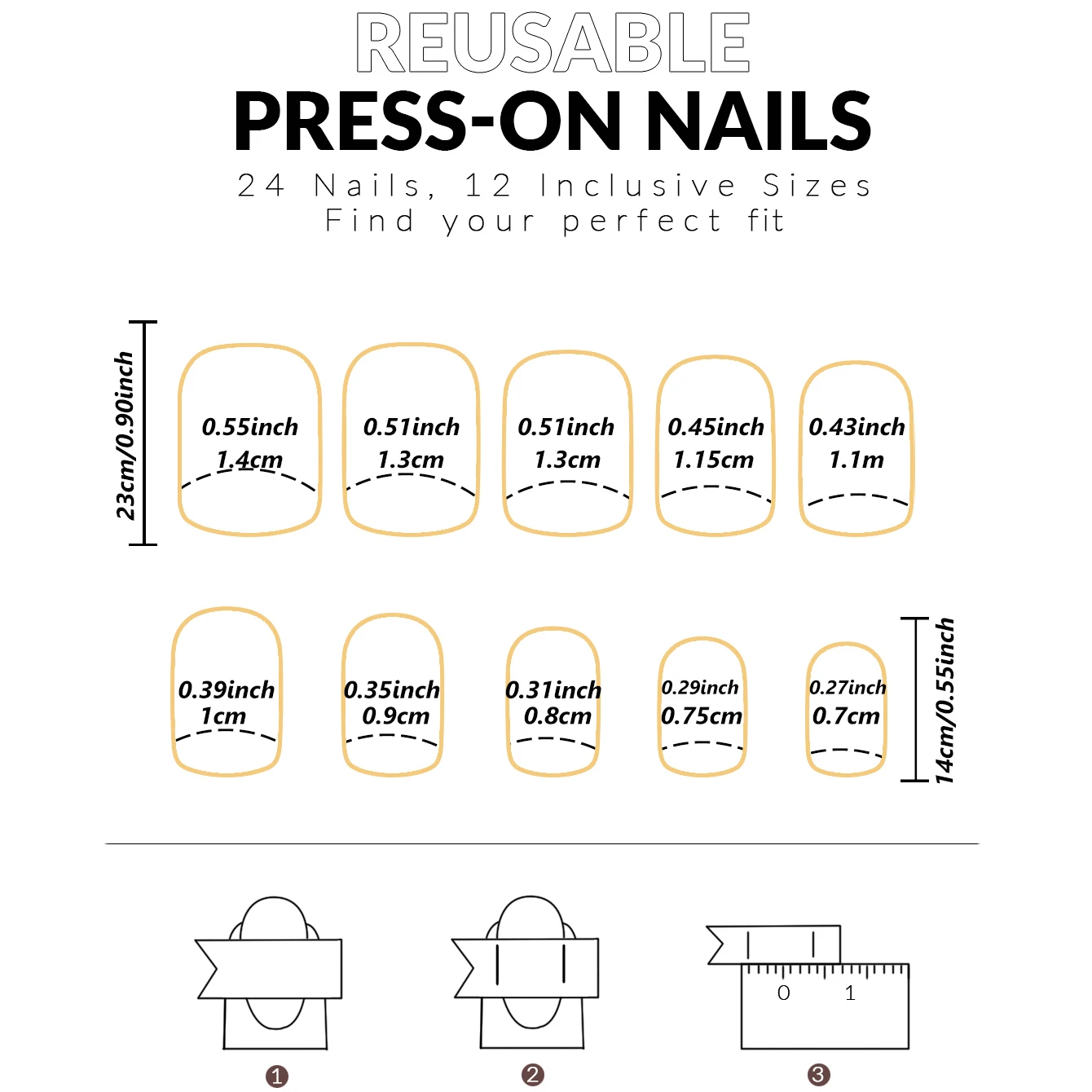 24 pièces d'ongles français courts avec 1 gelée et 1 lime à ongles