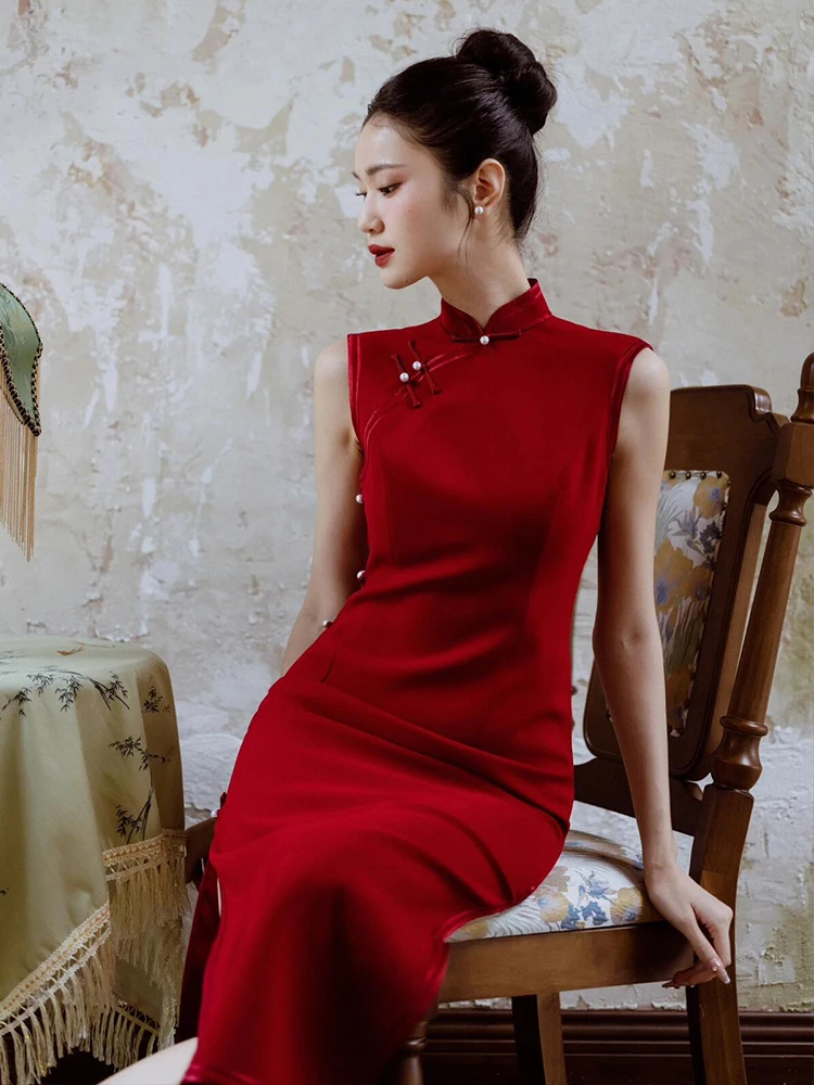 

Ele Red Wedding Qipao New Chinese Sle Bride Dr for Wedding Return Home Casual Wear Autumn Season Zipper Closure