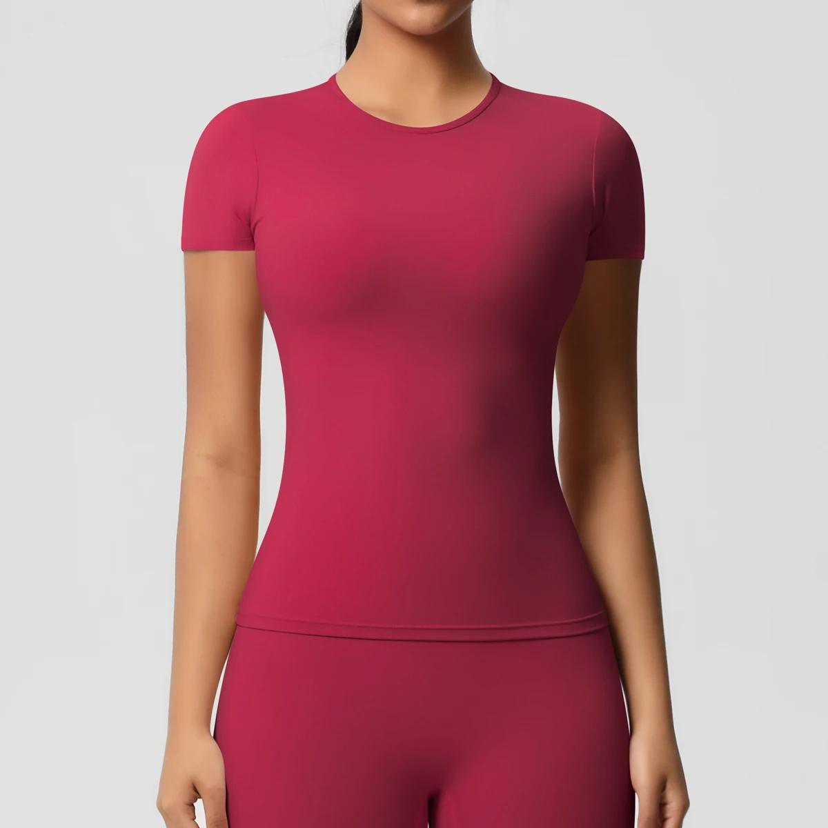 Workout Dry Fit Atmungsaktives Hochelastisches Sport-Top Gym Fitness Wear T-Shirt Damen Casual Outdoor Top – Detail 36