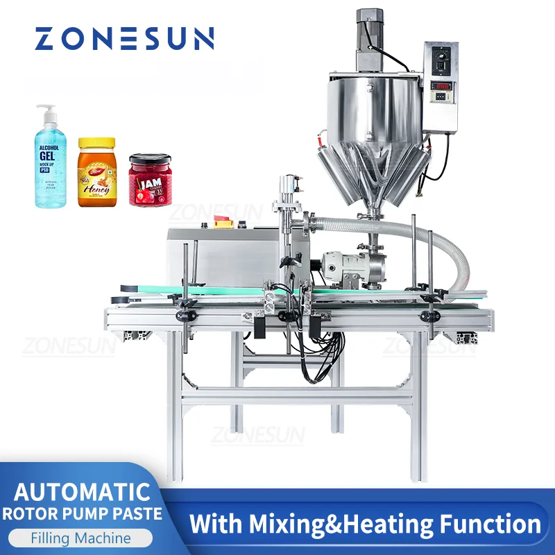 ZONESUN ZS-DTGT900M Automatic Butter Chocolate Rotor Pump Filling Machine With Mixer Heater