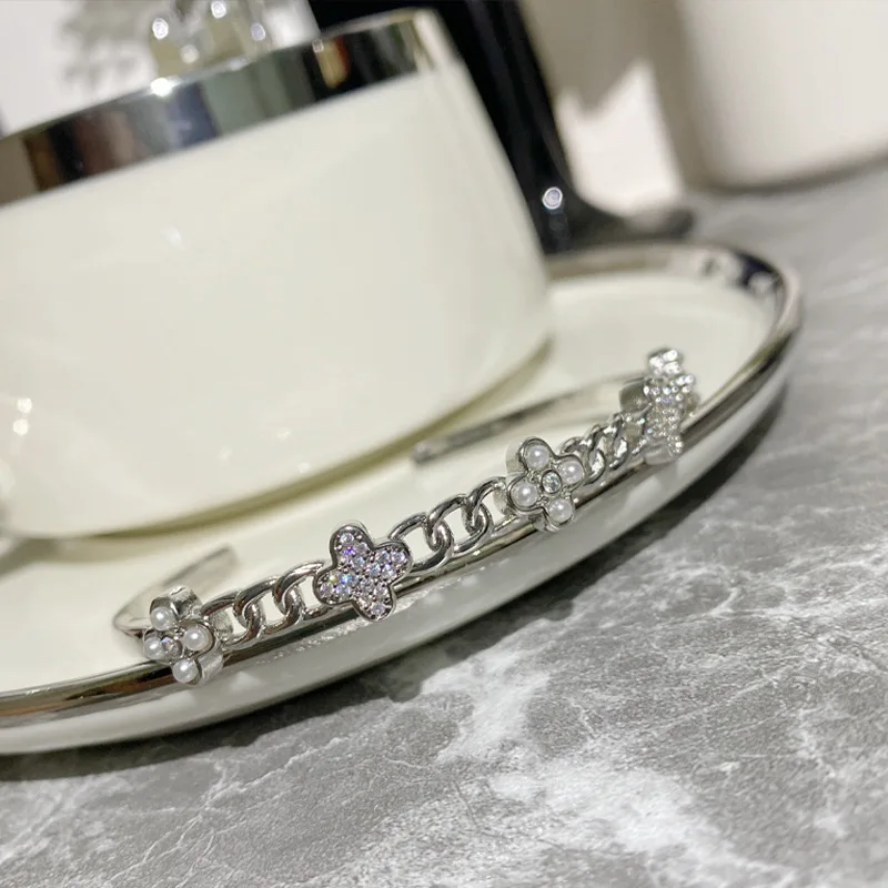 

MDLFES Mo!Sanite стиль четырехлистный клевер цветок штабелируемый браслет позолоченный сильный браслет с сохранением цвета и темпераментом